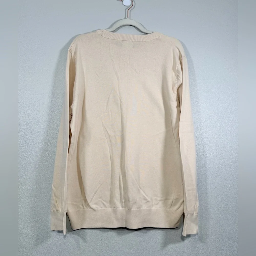 NWT H&M Crewneck Sweater Beige White Long Sleeve Soft Cotton Slim Fit Men XL